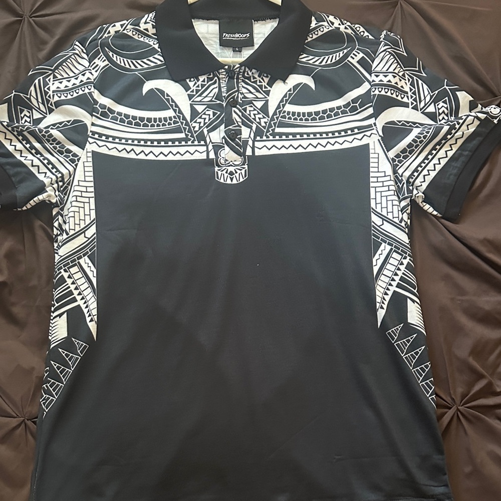 Fresh Black and White Patterned Polo Shirt